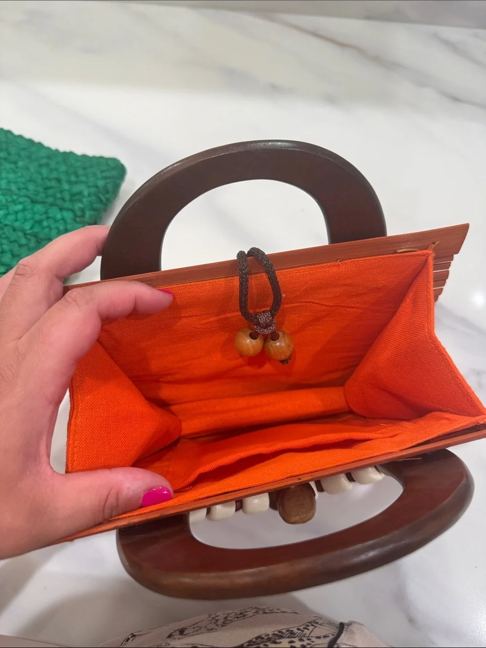 Handcrafted Orange Bamboo Top-Handle Bag
